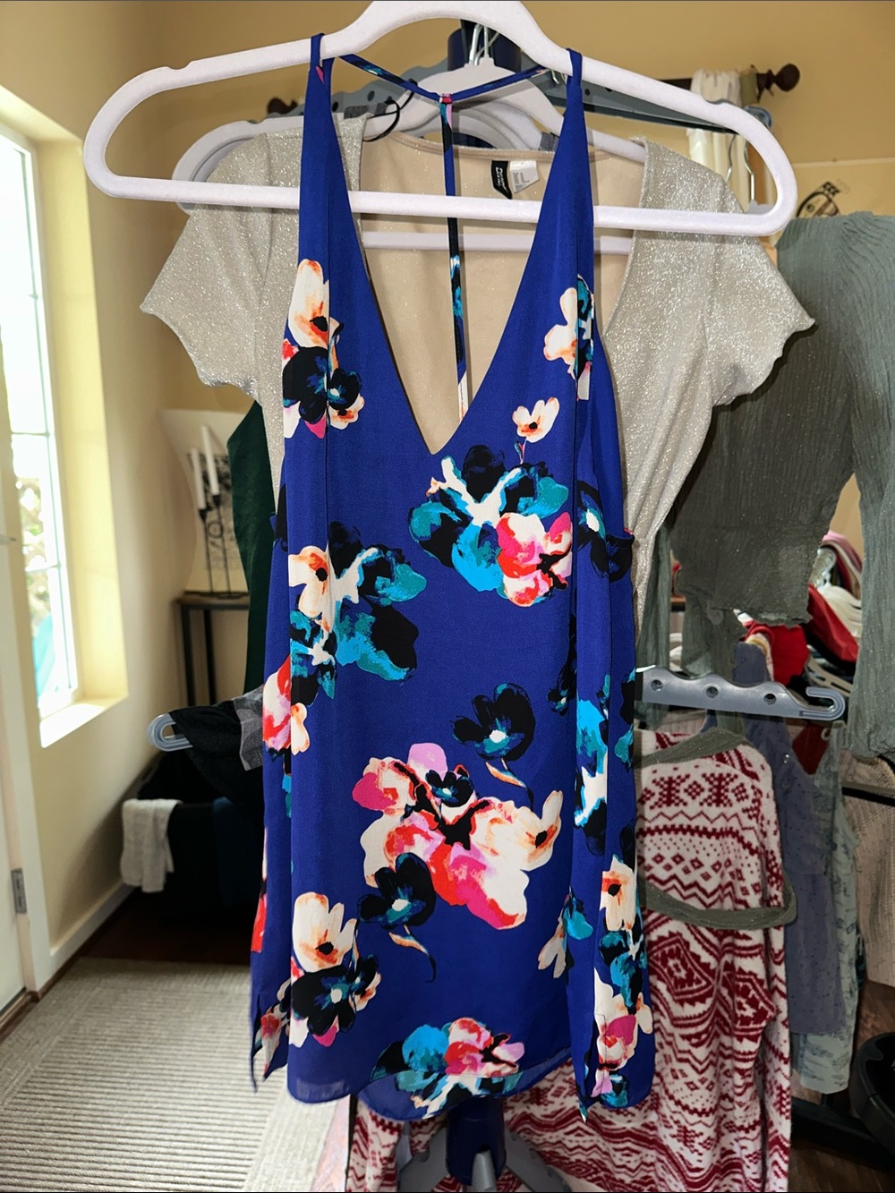 Sam Edelman Royal Blue Floral V-Neck Tank